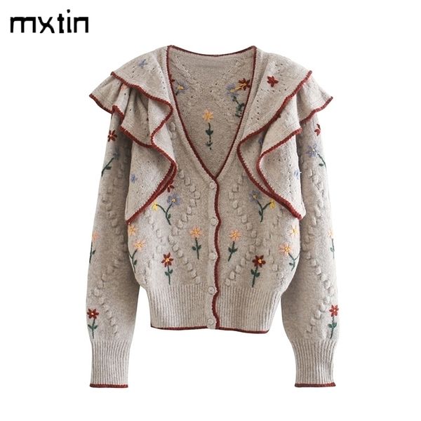 vintage stylish floral ruffle embroidered cardigan sweater women fashion spring and autumn warm suterwear casual 201128, White;black
vintage stylish floral ruffle embroidered cardigan sweater women fashion spring and autumn warm suterwear casual 201128, White;black