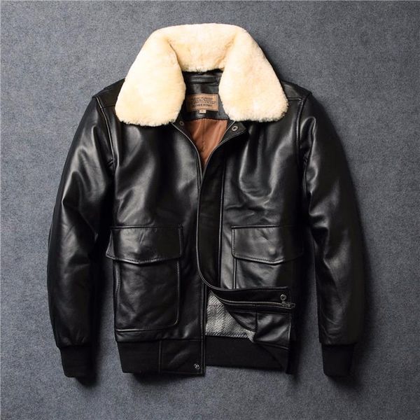 men's leather & faux vintage genuine jacket men real sheepskin flight short coat veste cuir homme yy448, Black
men's leather & faux vintage genuine jacket men real sheepskin flight short coat veste cuir homme yy448, Black