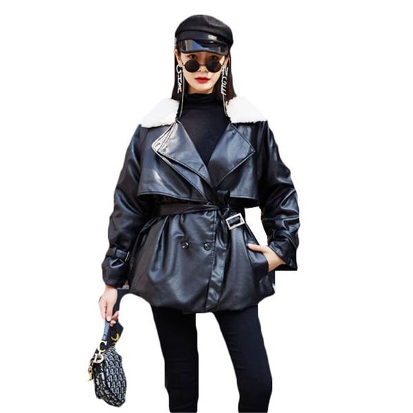 women's leather & faux pu jacket women suede coat 2021winter long sleeve motorcycle fur ladies warm cotton 1743, Black
women's leather & faux pu jacket women suede coat 2021winter long sleeve motorcycle fur ladies warm cotton 1743, Black