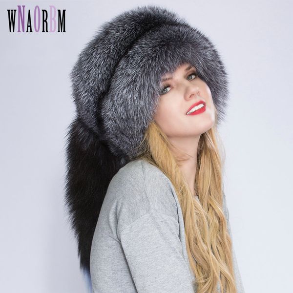 real fox fur princess hat mongolia hat unique process fox tail design luxury winter keep warm hats for fashion women 201019, Blue;gray
