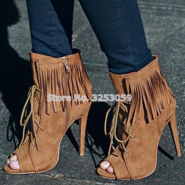 army green brown beige black suede leather open toe ankle boots lace-up drape fringe dress shoes ultra high heel nightclub shoes
army green brown beige black suede leather open toe ankle boots lace-up drape fringe dress shoes ultra high heel nightclub shoes