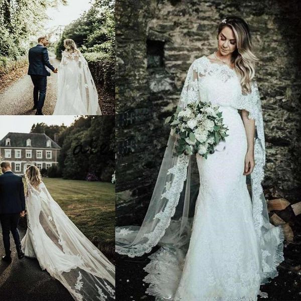 setwell sweetheart mermaid wedding dresses sleeveless backless lace appliques floor length long train bridal gowns with cape, White
setwell sweetheart mermaid wedding dresses sleeveless backless lace appliques floor length long train bridal gowns with cape, White