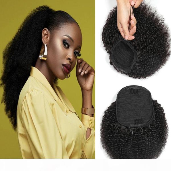 drawstring afro kinky curly ponytail human hair non-remy indian hair extensions pony tail for african american, Black 
drawstring afro kinky curly ponytail human hair non-remy indian hair extensions pony tail for african american, Black