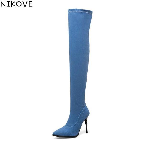 nikove 2020 women boots denim stretch fabric winter shoes pointed over the knee boots toe thin high heels elegant shoes 34-43, Black
nikove 2020 women boots denim stretch fabric winter shoes pointed over the knee boots toe thin high heels elegant shoes 34-43, Black