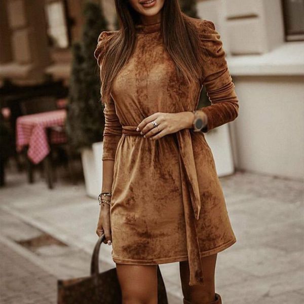 velvet puff sleeve women's mini dress autumn winter bandage belt solid female short dresses 2020 solid elegant party vestidos, Black;gray
velvet puff sleeve women's mini dress autumn winter bandage belt solid female short dresses 2020 solid elegant party vestidos, Black;gray