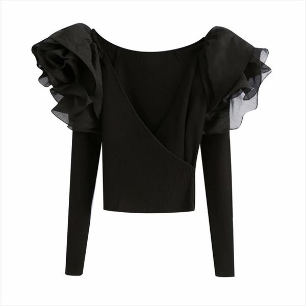 women fashion cascading ruffles organza patchwork knitting blouse female v neck chic femininas shirts blusas ls7304, White
women fashion cascading ruffles organza patchwork knitting blouse female v neck chic femininas shirts blusas ls7304, White