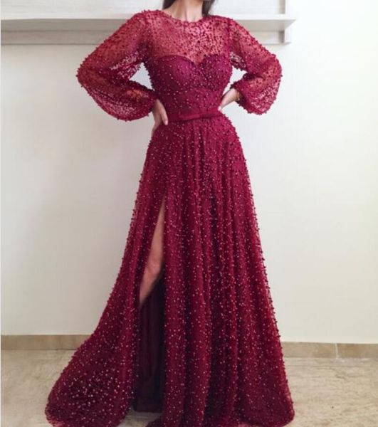 2018 luxury evening dresses dubai beaded lace with puffy long sleeves side split bling rhinestones pearls bow belt plus size prom gowns, Red
2018 luxury evening dresses dubai beaded lace with puffy long sleeves side split bling rhinestones pearls bow belt plus size prom gowns, Red