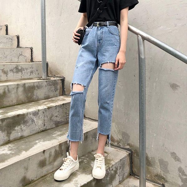 women's jeans fashion high waist destroyed hole hip hop streetwear pants oversize, Blue
women's jeans fashion high waist destroyed hole hip hop streetwear pants oversize, Blue
