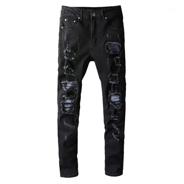 men's jeans men's black ripped biker streetwear slim skinny patchwork pleated stretch denim pants trousers, Blue
men's jeans men's black ripped biker streetwear slim skinny patchwork pleated stretch denim pants trousers, Blue