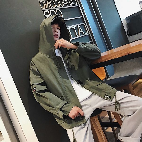 hong kong style 2021 men's tooling new spring youth brand hooded loose solid color drawstring teenagers casual jacket, Black;brown
hong kong style 2021 men's tooling new spring youth brand hooded loose solid color drawstring teenagers casual jacket, Black;brown
