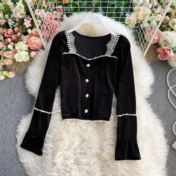 women's blouses & shirts vintage square collar lace velvet women elegant long sleeve single breasted female casual patchwork blouse au, White
women's blouses & shirts vintage square collar lace velvet women elegant long sleeve single breasted female casual patchwork blouse au, White