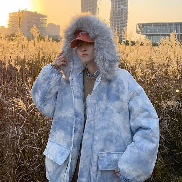 hooded jacket men short cargo big fur collar tie-dye men's loose bread coat large pockets thickened warm male clothes winter, Black
hooded jacket men short cargo big fur collar tie-dye men's loose bread coat large pockets thickened warm male clothes winter, Black