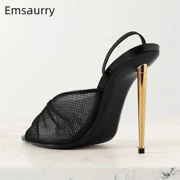 sandals air mesh peep toe gladiator women metal thin high heels back strap summer runway shoes woman zapatos mujer, Black 
sandals air mesh peep toe gladiator women metal thin high heels back strap summer runway shoes woman zapatos mujer, Black