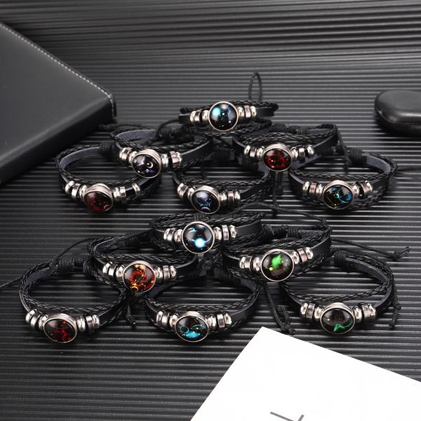 12 constellations lovers bracelet glass multi layer jewelry beads luminous punk cowhide star sky, Silver
12 constellations lovers bracelet glass multi layer jewelry beads luminous punk cowhide star sky, Silver