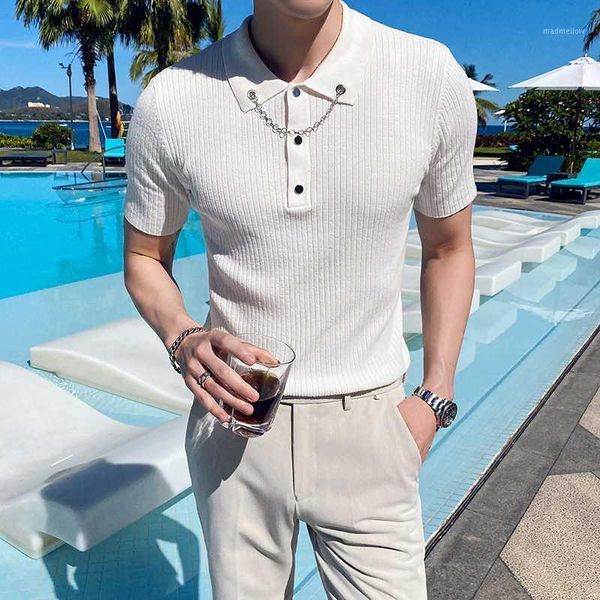 men's polos british style summer shirt men fashion 2021 chains decor short sleeve stretched for slim fit casual knitted polos1, White;black
men's polos british style summer shirt men fashion 2021 chains decor short sleeve stretched for slim fit casual knitted polos1, White;black
