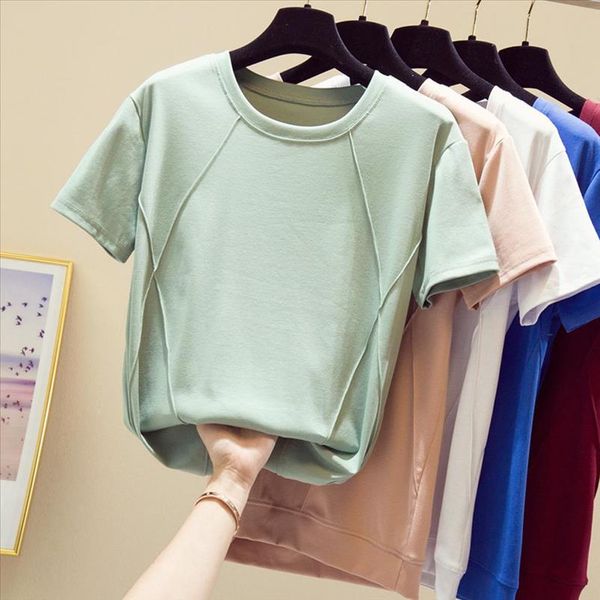 2020 summer basic plain solid t shirt women cotton simple oversize geometric stripe short sleeve tees casual kpop clothes, White
2020 summer basic plain solid t shirt women cotton simple oversize geometric stripe short sleeve tees casual kpop clothes, White