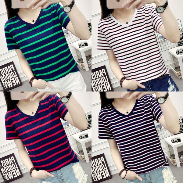 wvoer summer new v-neck short cotton striped t-shirtwomen's pure 95 tudent's versatile bottoming opcoatshirt summer new 95 sleeve, White
wvoer summer new v-neck short cotton striped t-shirtwomen's pure 95 tudent's versatile bottoming opcoatshirt summer new 95 sleeve, White