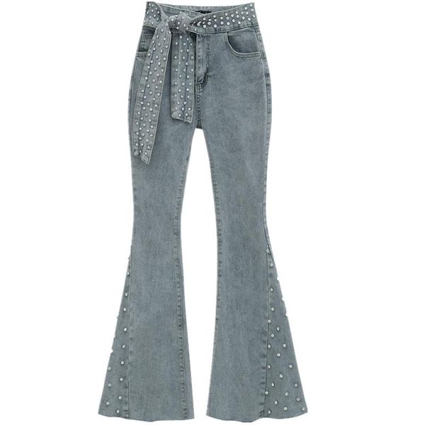 2020 heavy work jeans women beaded bright diamond belted slim high waist ankle length wide leg flare pants, Blue
2020 heavy work jeans women beaded bright diamond belted slim high waist ankle length wide leg flare pants, Blue