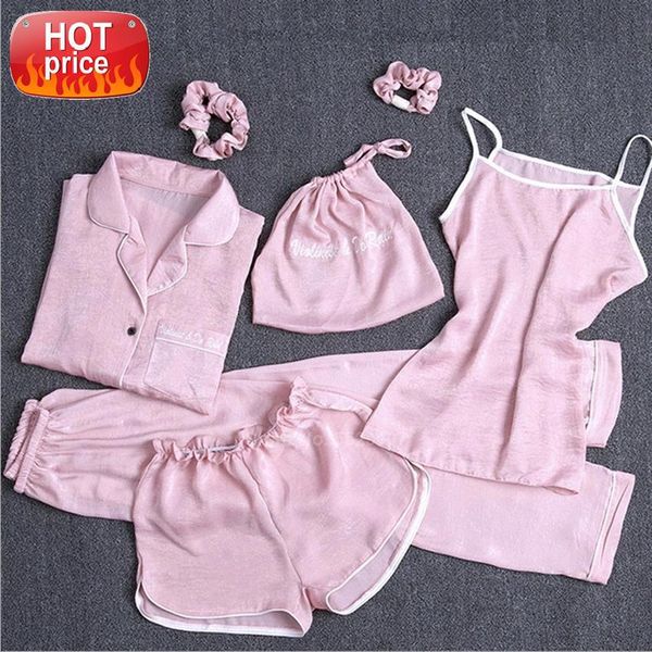 7pcs women pajamas set silk smooth spring summer lounge sleepwear brides strap suspender shorts pyjamas set with headband #ks5y, Black;white
7pcs women pajamas set silk smooth spring summer lounge sleepwear brides strap suspender shorts pyjamas set with headband #ks5y, Black;white