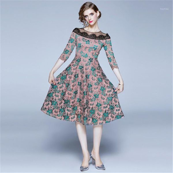 women vintage lace dress 3/4 sleeve o-neck spring summer vestidos women elegant flower embroidery casual midi dress female1, Black;gray
women vintage lace dress 3/4 sleeve o-neck spring summer vestidos women elegant flower embroidery casual midi dress female1, Black;gray