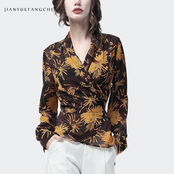 chrysanthemum printed women chiffon blouse crossed v neck long sleeve spring summer with belt elegant slim ladies blouses1, White
chrysanthemum printed women chiffon blouse crossed v neck long sleeve spring summer with belt elegant slim ladies blouses1, White