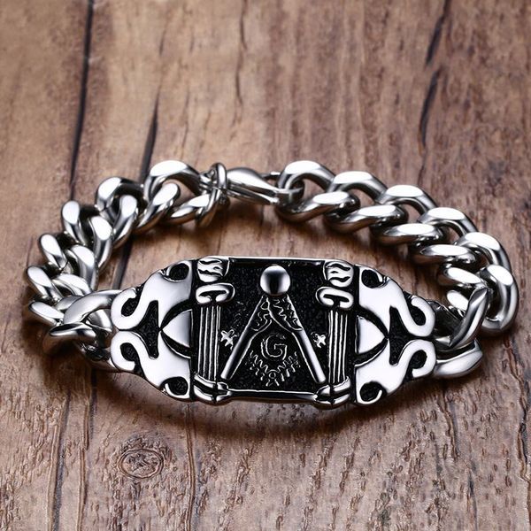 mens asons bracelets 316l stainless steel vintage silver black curb chain biker punk masonic symbol for men jewelry 21cm y19051002, Golden;silver
mens asons bracelets 316l stainless steel vintage silver black curb chain biker punk masonic symbol for men jewelry 21cm y19051002, Golden;silver