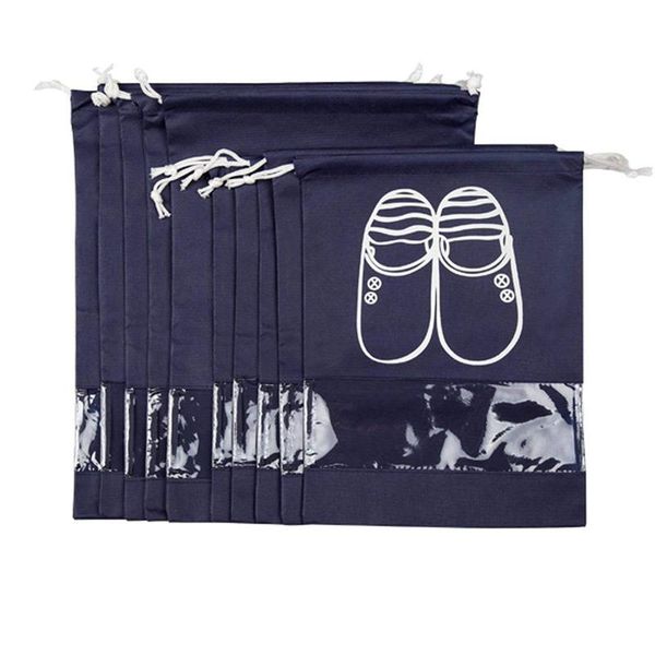 travel shoe bags for women men with clear view window drawstring 10 pcs (navy)