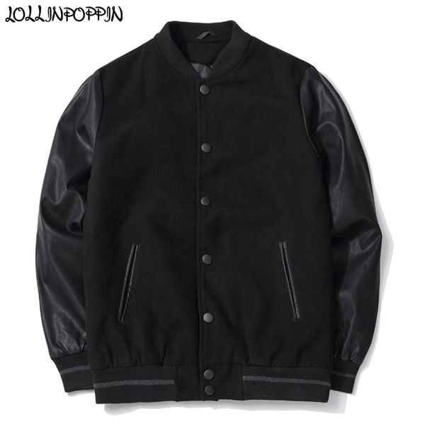 men pu leather sleeve woolen varsity baseball jacket stand collar black preppy japan style male outerwear autumn 201111, Black;brown
men pu leather sleeve woolen varsity baseball jacket stand collar black preppy japan style male outerwear autumn 201111, Black;brown