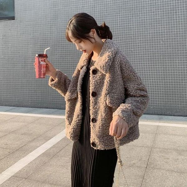 women solid color coat faux lambswool crop autumn winter warm jacket long sleeve zipper overcoat female fashion streetwear, Black;brown
women solid color coat faux lambswool crop autumn winter warm jacket long sleeve zipper overcoat female fashion streetwear, Black;brown