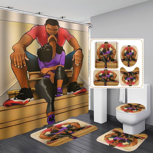 afro man girl kiss bathroom curtains set africa american shower curtain non-slip rugs toilet lid cover and bath mat carpet 
afro man girl kiss bathroom curtains set africa american shower curtain non-slip rugs toilet lid cover and bath mat carpet