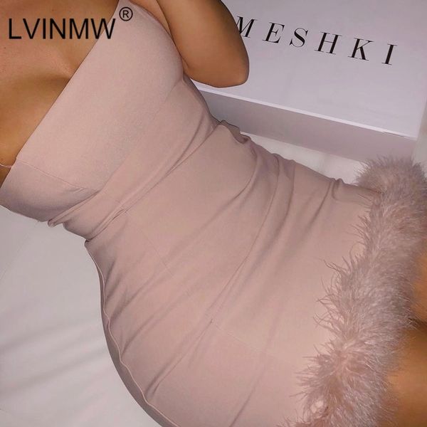 lvinmw pink fur patchwork women dress spring summer women sleeveless straps bodycon dress female sheath dresses y200418, Black;pink