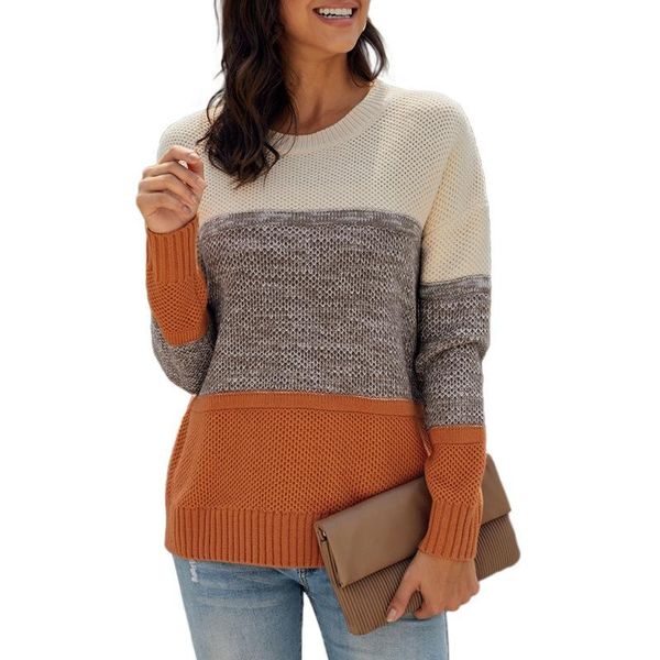 women autumn winter fashion round neck long-sleeved ribbed knit sweater casual loose shoulder-drop patchwork thick pullover, White;black
women autumn winter fashion round neck long-sleeved ribbed knit sweater casual loose shoulder-drop patchwork thick pullover, White;black
