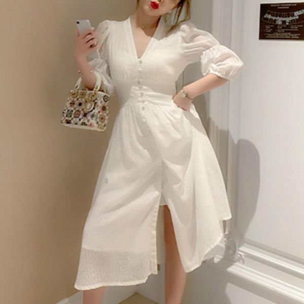 elegant dress women white party split fairy dress office lady puff sleeve designer korean women's clothing autumn 2020, Black;gray
elegant dress women white party split fairy dress office lady puff sleeve designer korean women's clothing autumn 2020, Black;gray