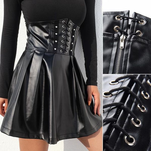 kf-women pu leather gothic skirts back zipper front bandage high waist pleated skirt festival black
kf-women pu leather gothic skirts back zipper front bandage high waist pleated skirt festival black