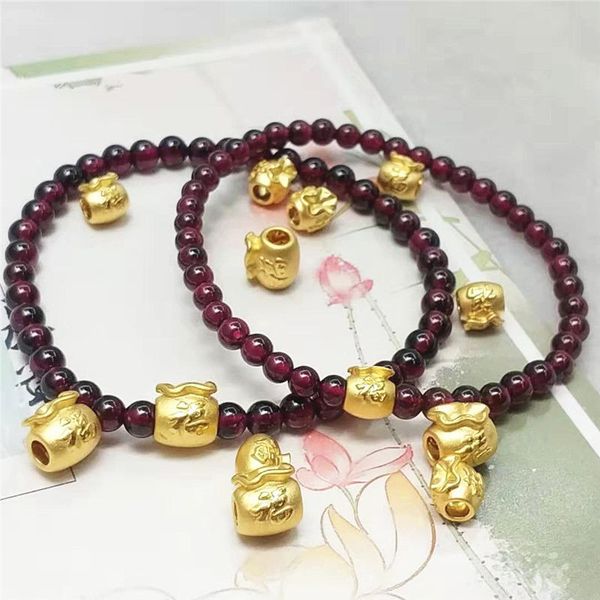 1pcs 999 24k yellow gold bracelet real gold bless bag small big red garnet 5-6mm bead for women female 's bracelet 1028, Black
1pcs 999 24k yellow gold bracelet real gold bless bag small big red garnet 5-6mm bead for women female 's bracelet 1028, Black