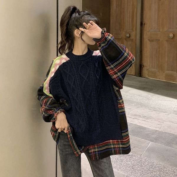 gagaok streetwear women patchwork knitted sweater spring autumn new o-neck plaid full loose casual harajuku wild pullover 201204, White;black
gagaok streetwear women patchwork knitted sweater spring autumn new o-neck plaid full loose casual harajuku wild pullover 201204, White;black
