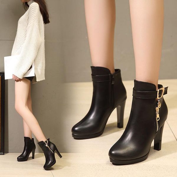 thin heeled short boots side zipper waterproof platform high-heel ankle boots martin lady shoes -40, Black
thin heeled short boots side zipper waterproof platform high-heel ankle boots martin lady shoes -40, Black