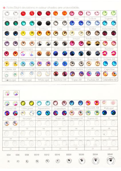 loose diamonds brand rhinestone color card compare colors various colors for fix /non ix rhinestones, Black
loose diamonds brand rhinestone color card compare colors various colors for fix /non ix rhinestones, Black