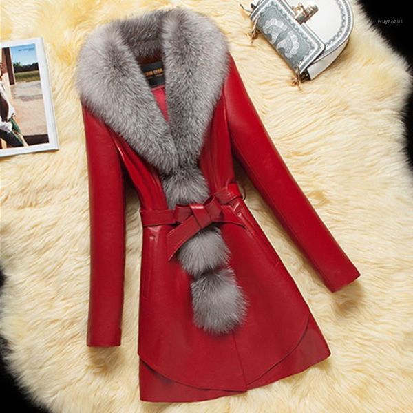 new women's long leather coat imitated fur collar plus cotton slim jacket1, Black
new women's long leather coat imitated fur collar plus cotton slim jacket1, Black
