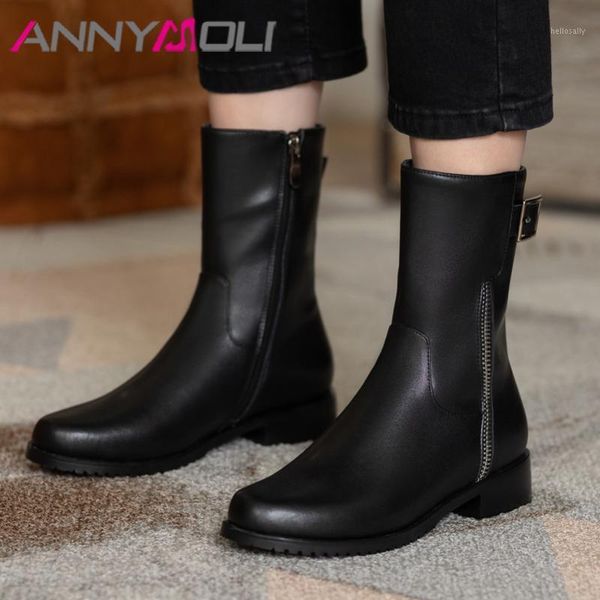 annymoli genuine leather mid heel short boots ankle boots women shoes buckle zip chunky heels lady autumn winter black 401
annymoli genuine leather mid heel short boots ankle boots women shoes buckle zip chunky heels lady autumn winter black 401