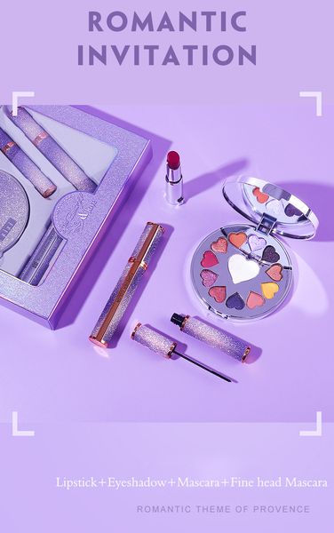 provence romance 4pcs beauty makeup sets including eye shadow mascara lipstick lasting nude makeup kit for women star set
provence romance 4pcs beauty makeup sets including eye shadow mascara lipstick lasting nude makeup kit for women star set