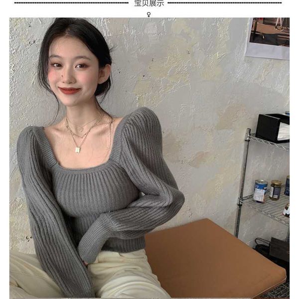 autumn and winter women's sweater loose soild color design sense puff sleeve square collar knitted pullovers short top, White;black
autumn and winter women's sweater loose soild color design sense puff sleeve square collar knitted pullovers short top, White;black