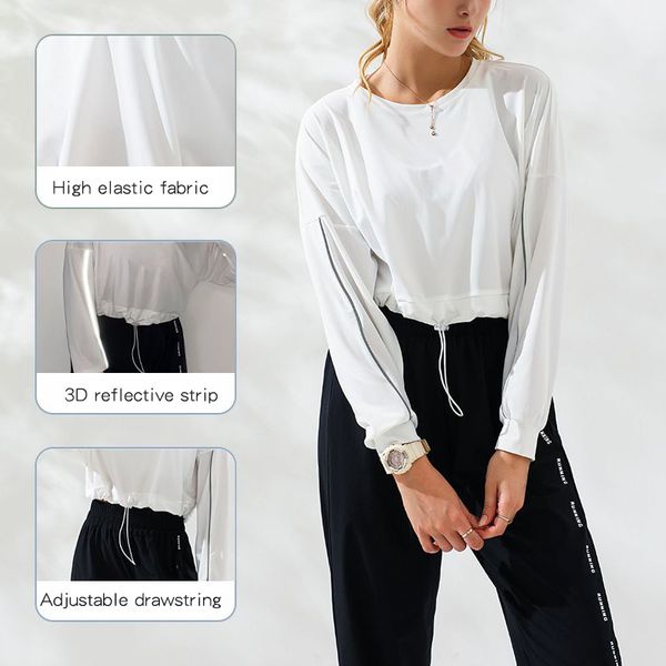reflective drawstring long sleeve shirt running gym crop sports wear tshirt sport woman yoga shirts winter clothes women2020, White;red
reflective drawstring long sleeve shirt running gym crop sports wear tshirt sport woman yoga shirts winter clothes women2020, White;red