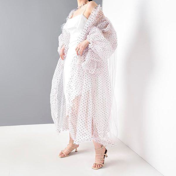 women dot blouse mesh perspective long big size sleeve loose beach party chiffon for lady kg-758, White
women dot blouse mesh perspective long big size sleeve loose beach party chiffon for lady kg-758, White
