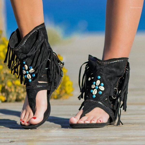 shoes woman for 2020 summer women girls retro bohemian tassel sandals roman beach shoes boots womens sandals flat #381, Black 
shoes woman for 2020 summer women girls retro bohemian tassel sandals roman beach shoes boots womens sandals flat #381, Black