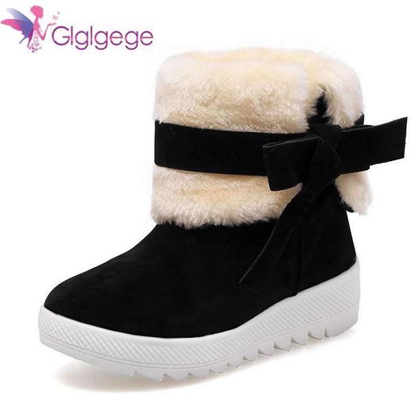 glglgege new warm snow boots winter female ankle boots warmer plush bowtie fur suede rubber flat slip on platform women's shoes, Black
glglgege new warm snow boots winter female ankle boots warmer plush bowtie fur suede rubber flat slip on platform women's shoes, Black