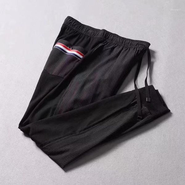 summer men's fashion casual thin linen stripe pants male elastic waist long trousers,1, Black 
summer men's fashion casual thin linen stripe pants male elastic waist long trousers,1, Black