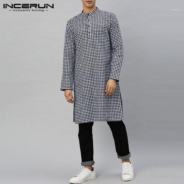 man loose buttons pocket islamic incerun vintage long style shirts men plaid shirts long sleeve stand collar camisa s-5xl 71, Red
man loose buttons pocket islamic incerun vintage long style shirts men plaid shirts long sleeve stand collar camisa s-5xl 71, Red