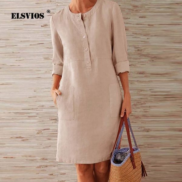 elsvios winter autumn button cotton linen dress women elegant o-neck knee length long sleeve pocket solid dress plus size 201008, White;black
elsvios winter autumn button cotton linen dress women elegant o-neck knee length long sleeve pocket solid dress plus size 201008, White;black