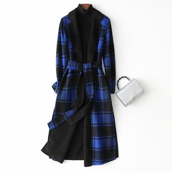 women's wool & blends 100% 2021 winter beige coat for women medium long slim double faced woolen belt cashmere, Black
women's wool & blends 100% 2021 winter beige coat for women medium long slim double faced woolen belt cashmere, Black